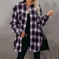 thumbnail image 2 of HANXIULIN Women's Flannel Plaid Light Weight Thin Jacket Shirts Raglan Long Sleeve Button Down Chest Pocketed Shirts Coats Shacket Purple XXXL, 2 of 9