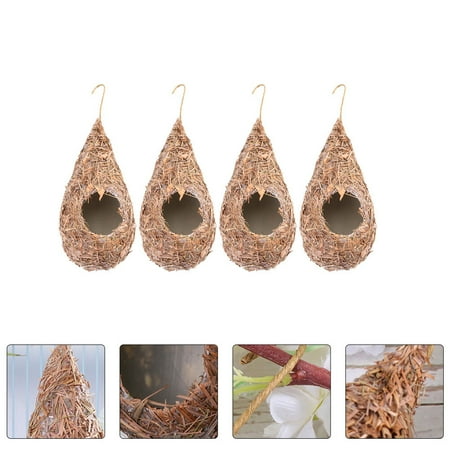 MEIBUTYUP 4Pcs Straw Birds Nest Hanging Bird Breeding Nest Light Brown for Patio Balcony Supplies MEIBUTYUP 4Pcs Straw Birds Nest Hanging Bird Breeding Nest Light Brown for Patio Balcony Supplies