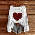 thumbnail image 3 of Women's Knit Valentine's Day Blouse Long Sleeve Crewneck Heart Graphic Print Pullover Top White-1 S, 3 of 5