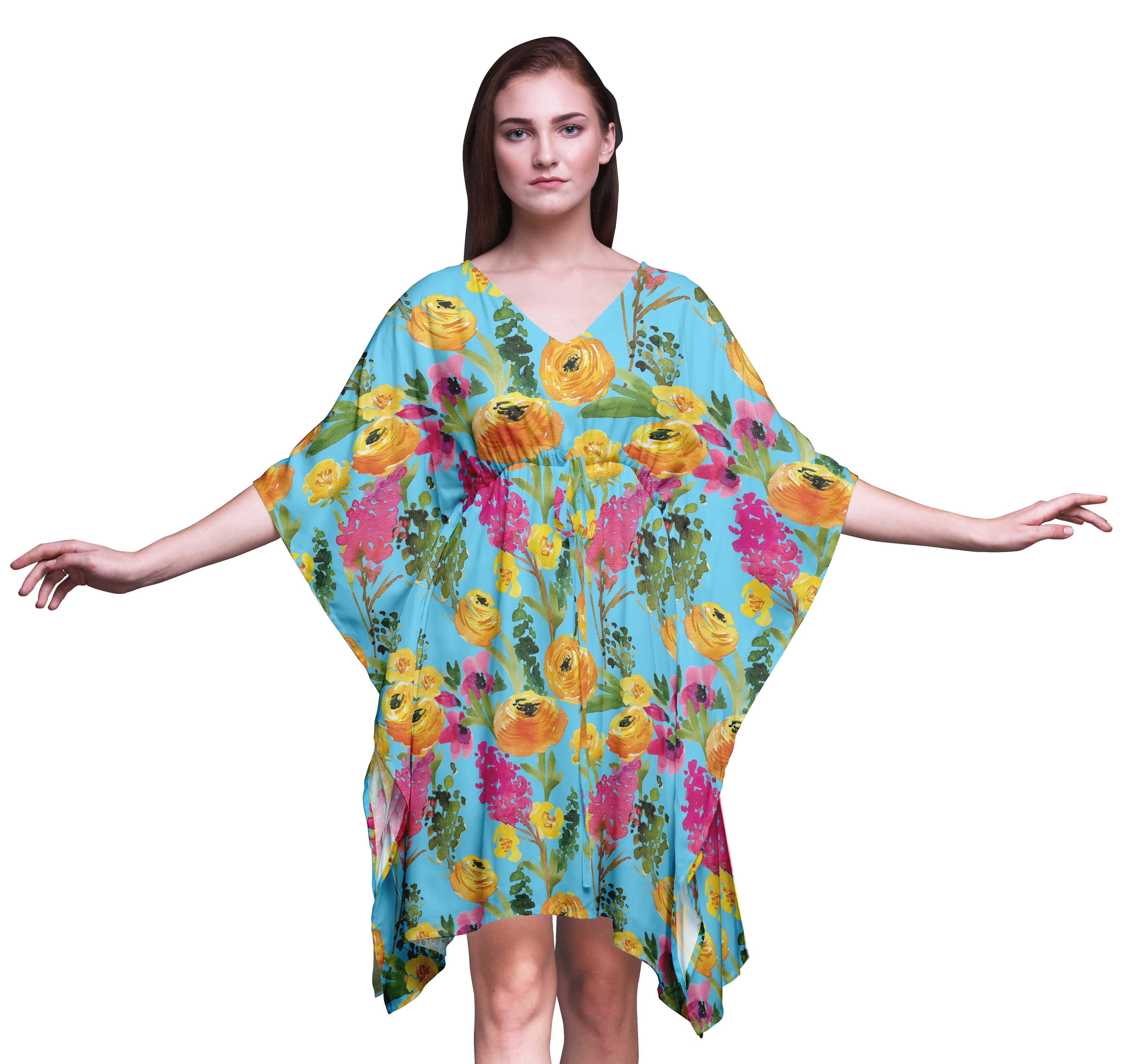 Bimba Flower Short Caftan Midi Dress Beach Swimwear Cover up Womens ...