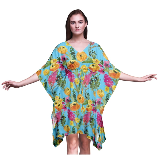 Bimba Kaftan à Fleurs pour Dames Robe Midi de Vacances Couverture de Plage-S-L