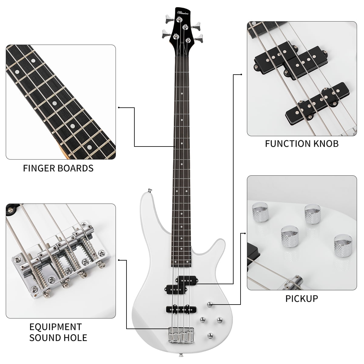 Electric Bass Guitar 4 Strings Full Size P Bass Beginner Kit Black for Starter with Gig Bag, Guitar Strap, and Guitar Cable