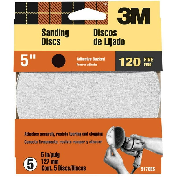 3M Sanding Discs, 5Inch, Fine 120 Grit, 5 Discs, 9170ES