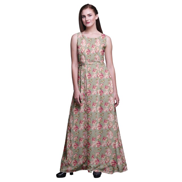 Bimba Robe Longue Décontractée Sans Manches à Col Rond pour Femmes, Imprimé Floral - Xxx-Grand