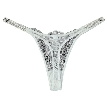 

huanledash Elastic T-back See-through Low-rise Solid Color Thin Belt Lace Design Sexy Thong for Valentine s Day