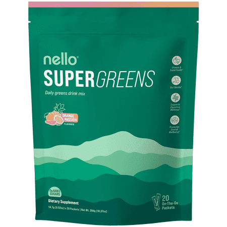 Supergreens Premium Superfood Greens Drink Mix w/Chlorella, Moringa, Spinach & Broccoli + Digestive Enzymes & Probiotic Blend -Nutrient-Packed Powder (Orange Passion 20 Servings, Travel Pack)
