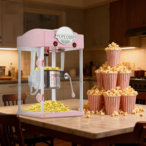 6 Oz Stainless-Steel Kettle，Tabletop Popcorn Machine Popcorn Popper Machine Pop Corn Machine Popcorn Maker  , Measuring Tool and Popcorn Scoop For Home, Family, Movie Night Pink