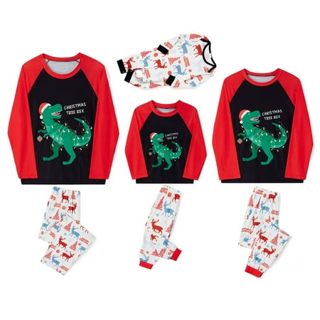 

PDYLZWZY Family Matching Pajamas Set Cartoon Dinosaur Long Sleeve Tops Elk Snowflake Pants Sleepwear Pjs