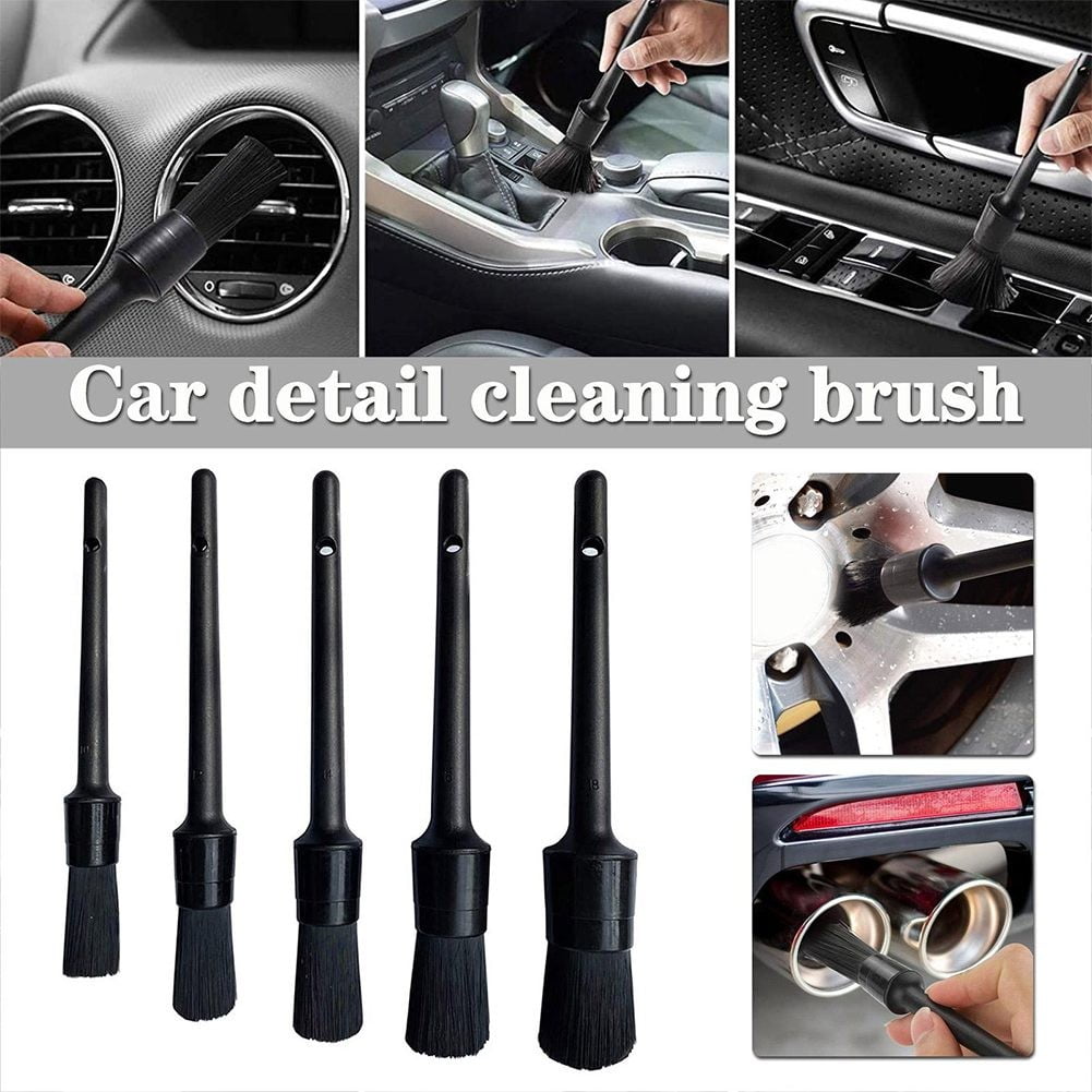 Tekuisi 5PCS Car Detailing Brush Kit Soft Vehicle Auto Interior for Wheel Clean Sets Premium Soft Fu & Synthetic Fiber Car Cleaning Brus