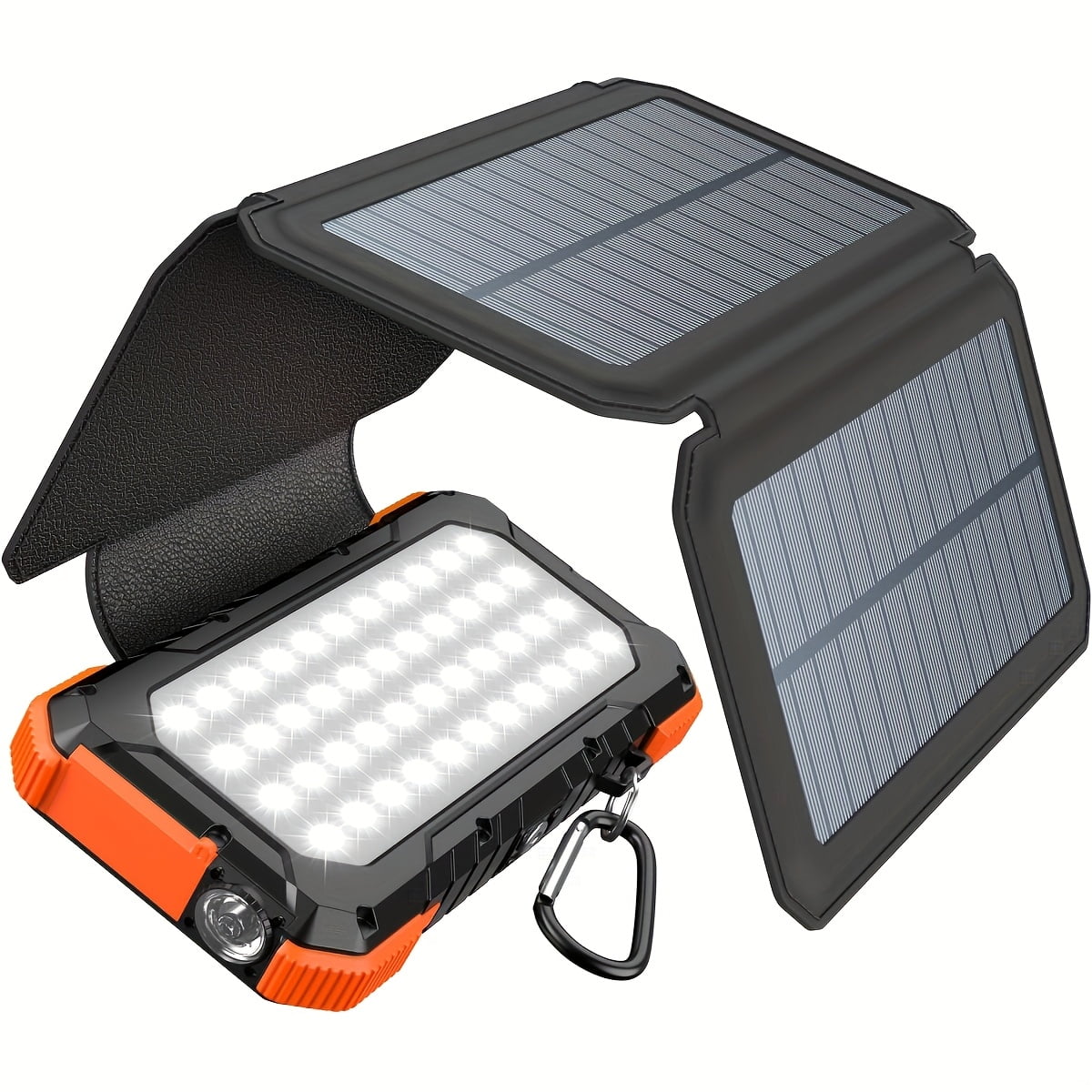 Solar Charger, 4 Foldable Panels, 18W Fast Charging Power Bank With 20000mAh Battery Pack, 4 USB Port, Solar Powered Charger With Camping Flashlight Compass, For Cell Phone