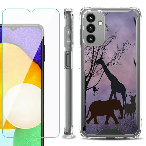 Shockproof Bumper Phone Case for Samsung Galaxy A13 5G, with Tempered Glass Screen Protector, by OneToughShield ® - Twilight Safari