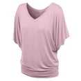 thumbnail image 4 of Lenago Fashi Casual Women Solid Short Sleeve Batwing Sleeve Blouse V-Neck Loose Tops, 4 of 6