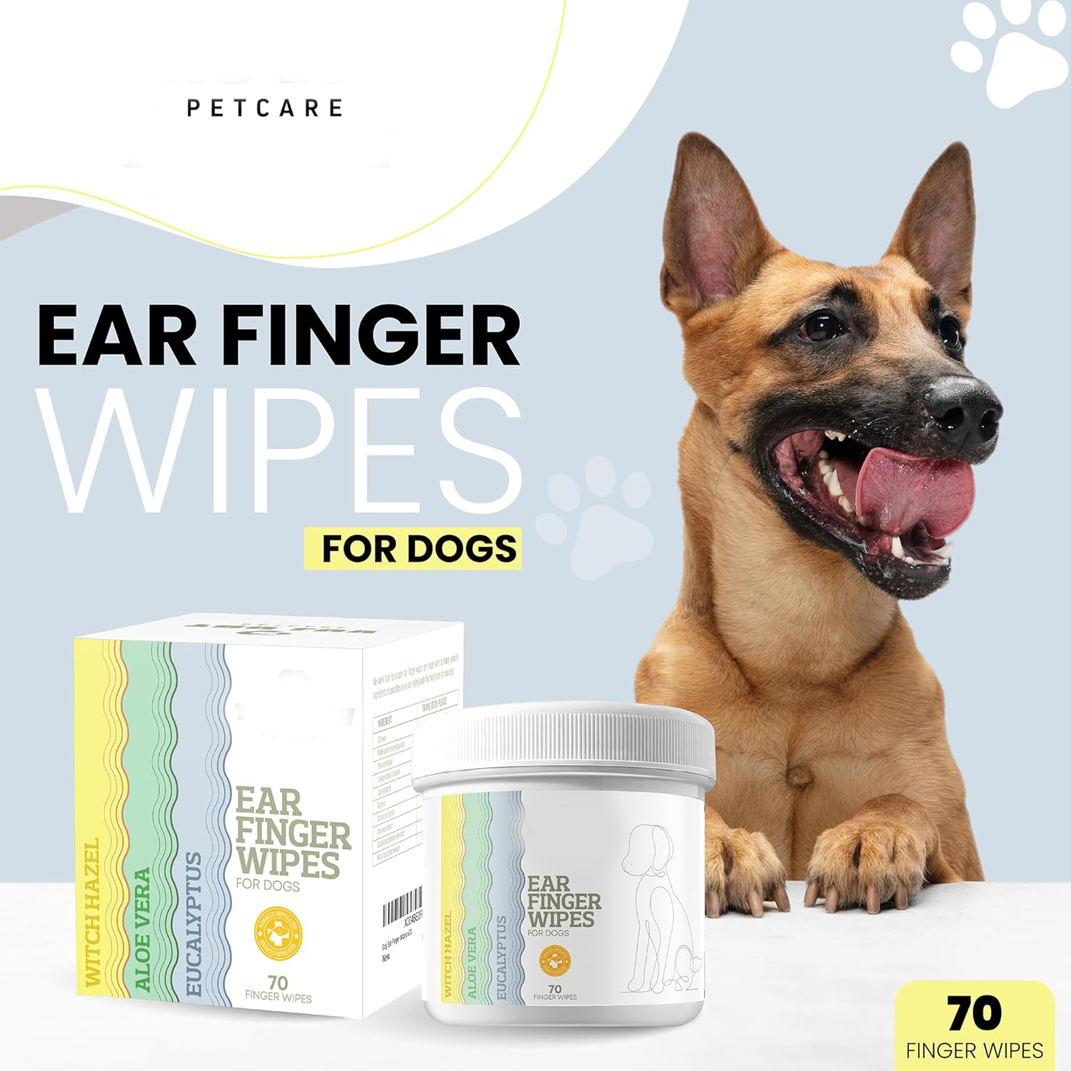 70-Count Dog Ear & Finger Wipes – Soft Non-Woven Wipes for Gentle Pet Grooming