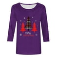 thumbnail image 4 of HOMBOM Womens Christmas Shirts Plus Size Western Purple Snowflakes Xmas 3/4 Sleeve Crewneck Shirts for Ladies Funny, 4 of 5