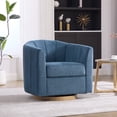 thumbnail image 2 of Leumius Swivel Barrel Chair with Solid Wood Base, Comfy Channel Tufted Accent Round Armchair, Single Club Sofa for Living Room Bedroom Reading Nook Corner Apartment, Blue, 2 of 9