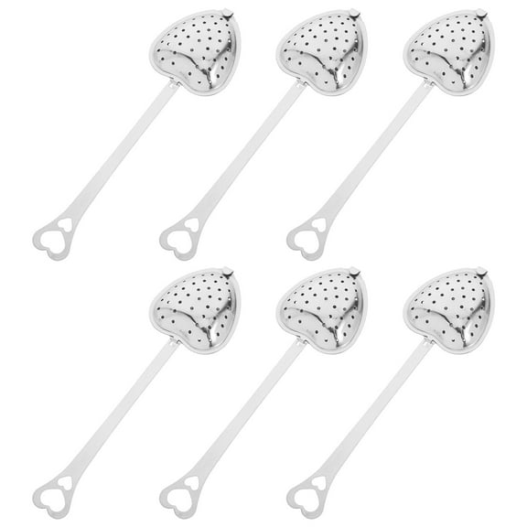 Hemoton 6pcs Heart Shaped Tea Infusers with Handle, Stainless Steel Loose Leaf Tea Strainers, Tea Steepers for Brewing Tea