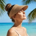 thumbnail image 5 of Helii Women Crownless Straw Sun Hat Wide Brim Ponytail Visor, Adjustable Drawstring Packable Foldable Breathable Woven Beach Hat UV Protection for Travel Outdoor Khaki,One Size, 5 of 9