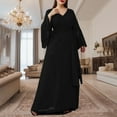 thumbnail image 2 of Feancey Womens Chiffon Formal Dress Elegant Bell Sleeves Maxi Dresses for Wedding Guest Lace up High Waist A-Line Dress Dressy V Neck Cocktail Dresses Gifts for Women Black L, 2 of 8