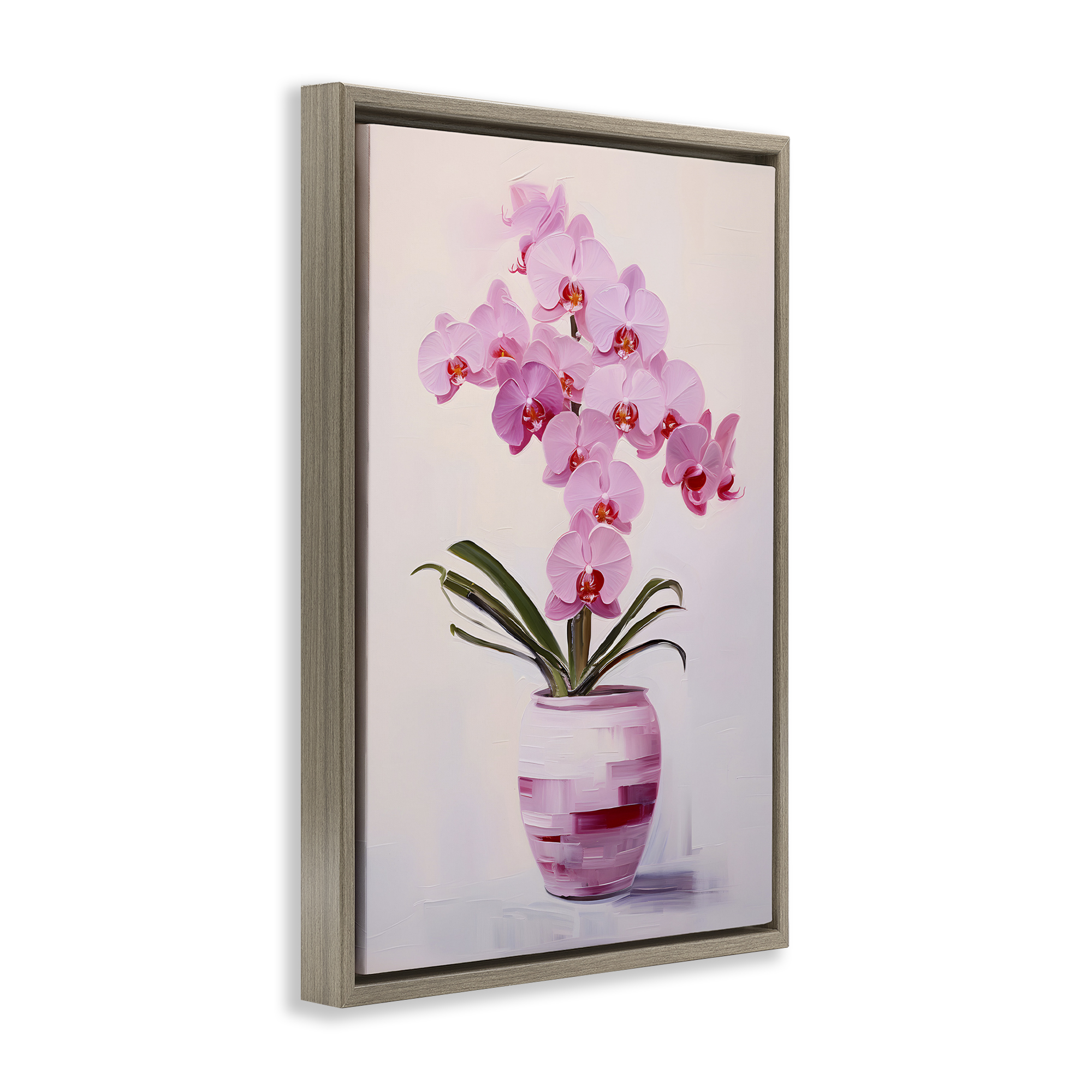 Stupell Industries Rosy Pink Orchid Botanical & Floral Painting Brown Floater Framed Art Print Wall Art, 17 x 25