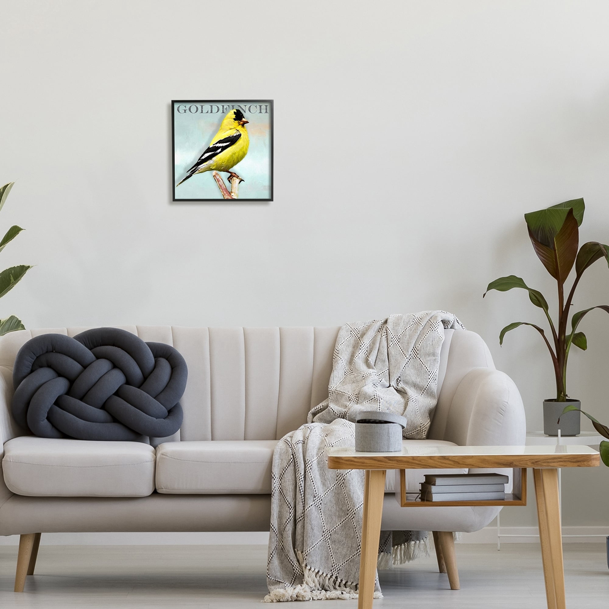 Stupell Industries Yellow Goldfinch Bird Portrait Rustic Text Typography Framed Wall Art, 17 x 17, Design by Alpenglow Workshop