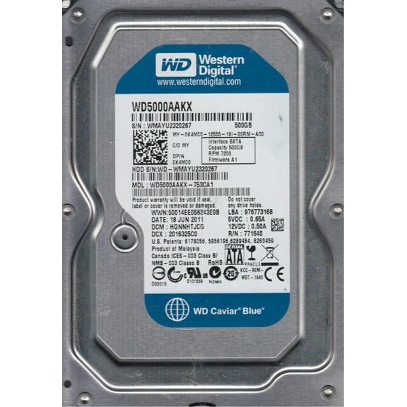 WD5000AAKX-753CA1, DCM HGNNHTJCG, Western Digital 500GB SATA 3.5 Hard Drive
