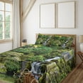 thumbnail image 3 of Ambesonne East Fitted & Top Sheet Set with Shams, Trees Foliage Rock Garden, Green White, 3 of 8