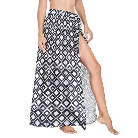 Women Sarong Wraps Checkered Geometry Plaid Pattern Swimsuit Beach Pareo Bikini Coverups Skirt L