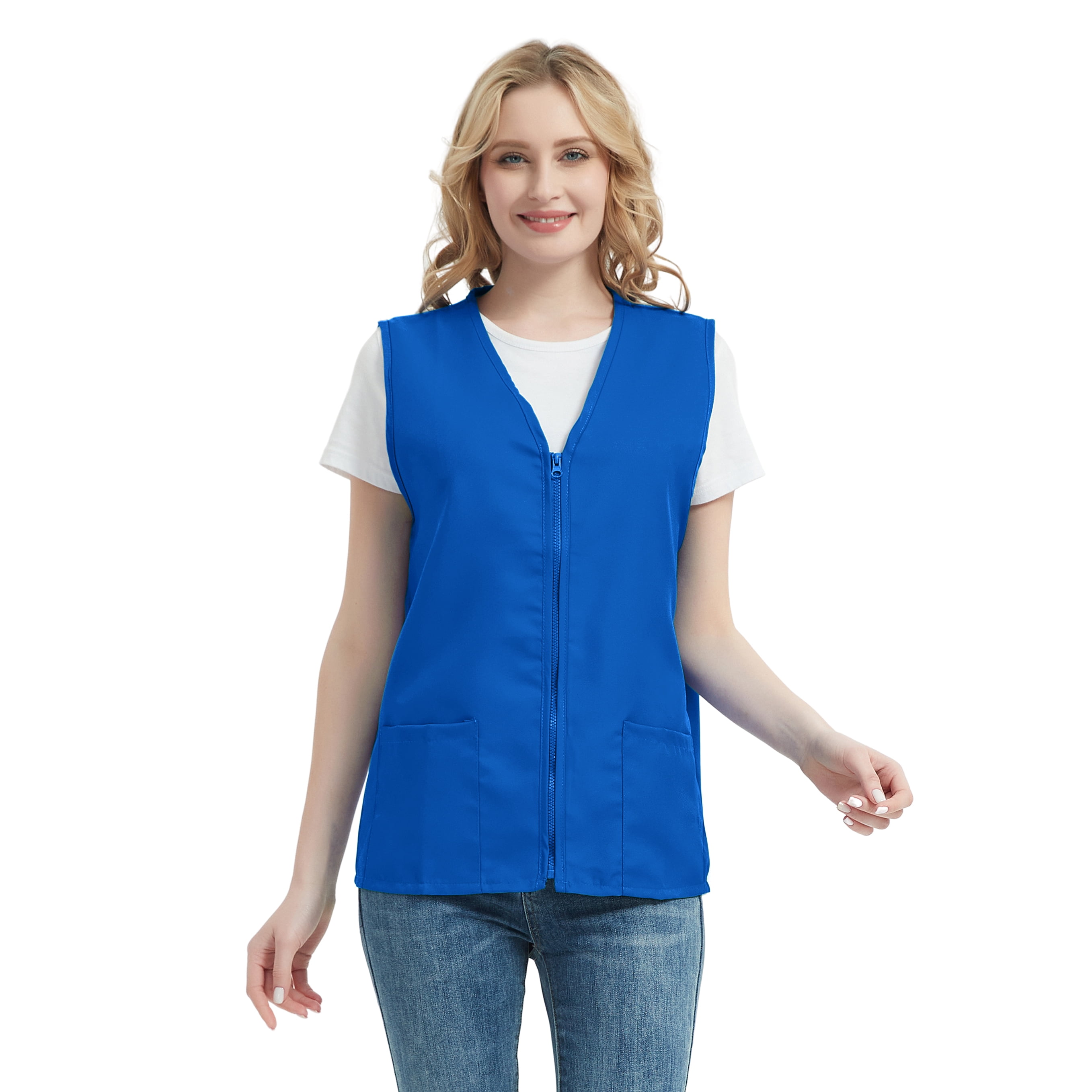 TOPTIE 5 Pack Volunteer Vest Waiter Bartender Work Uniform, Supermarket Clerk Workwear-Blue-2XL