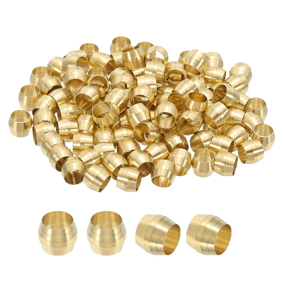 Uxcell 100Pcs Brass Compression Sleeves Ferrules, Tube OD 1/4" Compression Fittings Assortment Kit