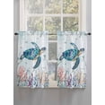 thumbnail image 3 of Tier Curtains 45 Inches Long, Teal Sea Turtle Coastal Window Treatment Curtain Drapes, Summer Beach Ocean Coral Small Curtain Drapes for Bathroom Laundry Room, 27.5"x45", 2 Panels, 3 of 7