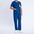 thumbnail image 6 of EGNMCR Scrubs for Men Fashion Short Sleeve V Neck Pocket Solid Blouse and Long Pants Working Uniform Two Piece Sets Spring/Summer Sale Clearance, 6 of 7