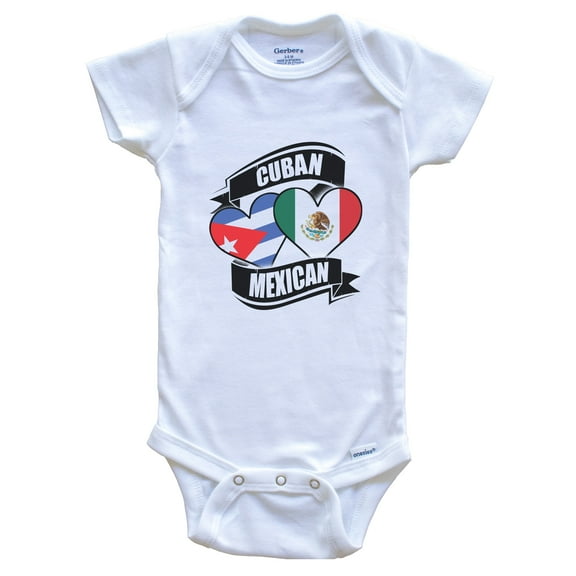 Cuban Mexican Hearts Cuba Mexico Flags Baby Bodysuit, 0-3 Months White