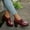 #083-Red, variant on Chunky Heel Loafer Pumps for Women – Round-Toe Slip-On with Solid & Retro Versatile Casual Style Footwear