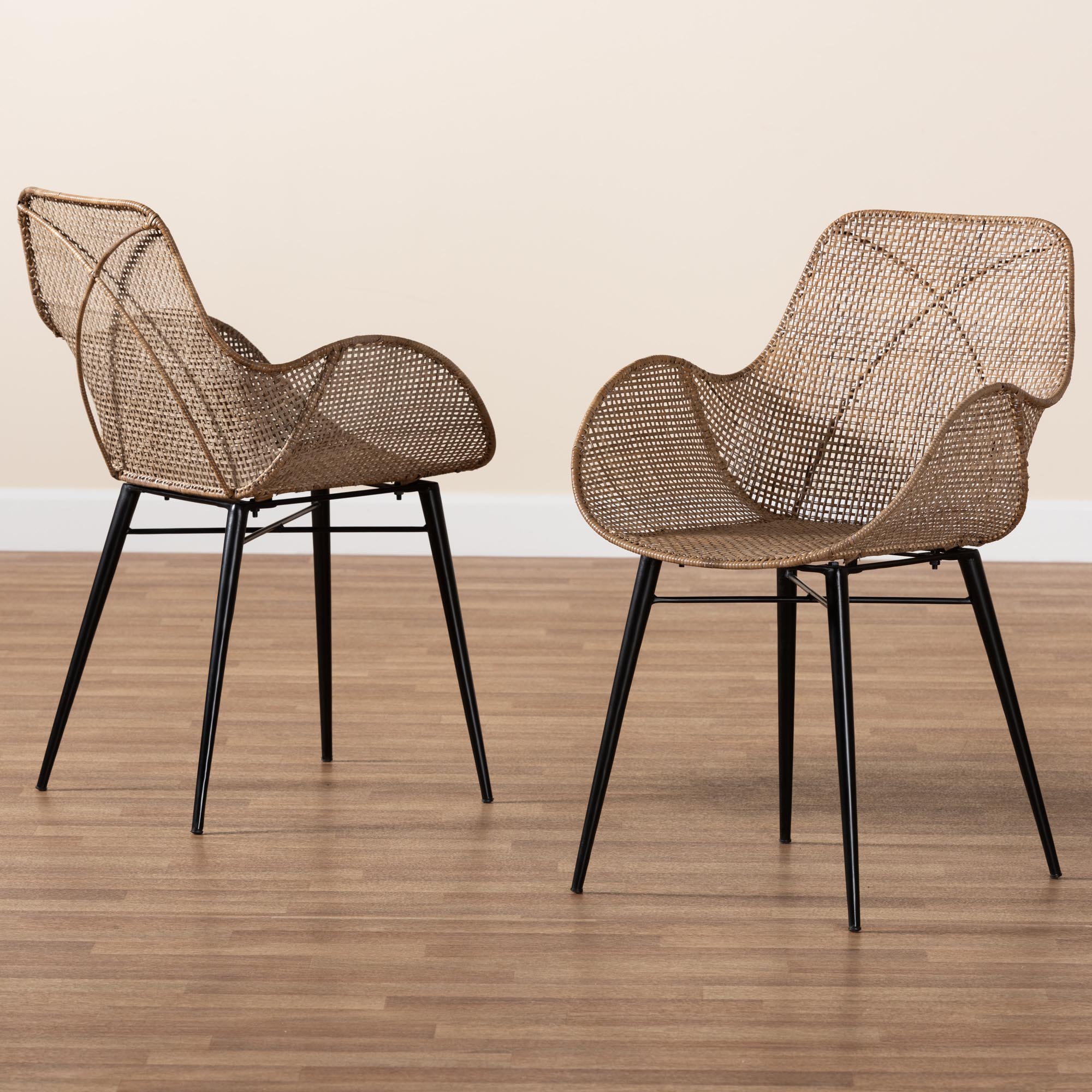 bali & pari Ballerina Rattan BOHO Dining Chairs, Set of 2, Greywash