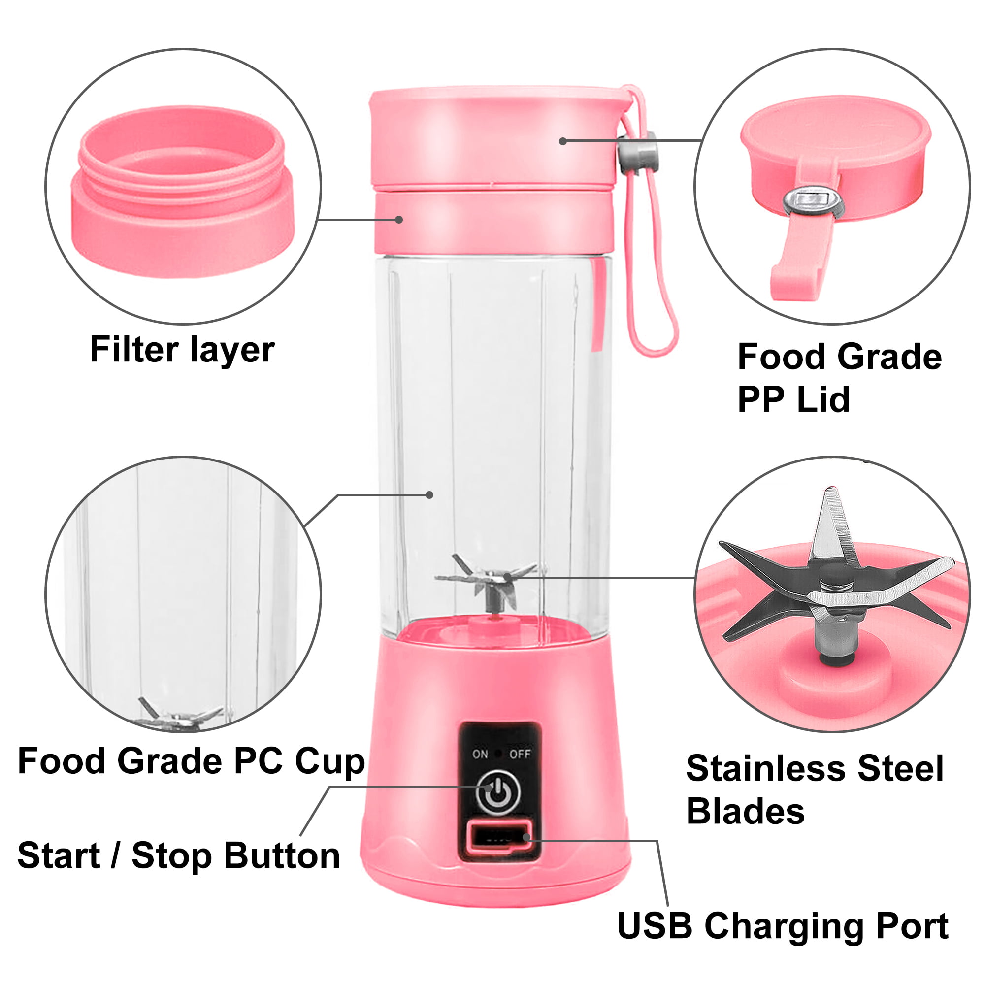 Portable Blender, Mini USB Blender for Shakes and Smoothies 13.5 oz Juicer Cup Type-C Personal Blender with Ultra Sharp Six Blades,BPA Free Blender