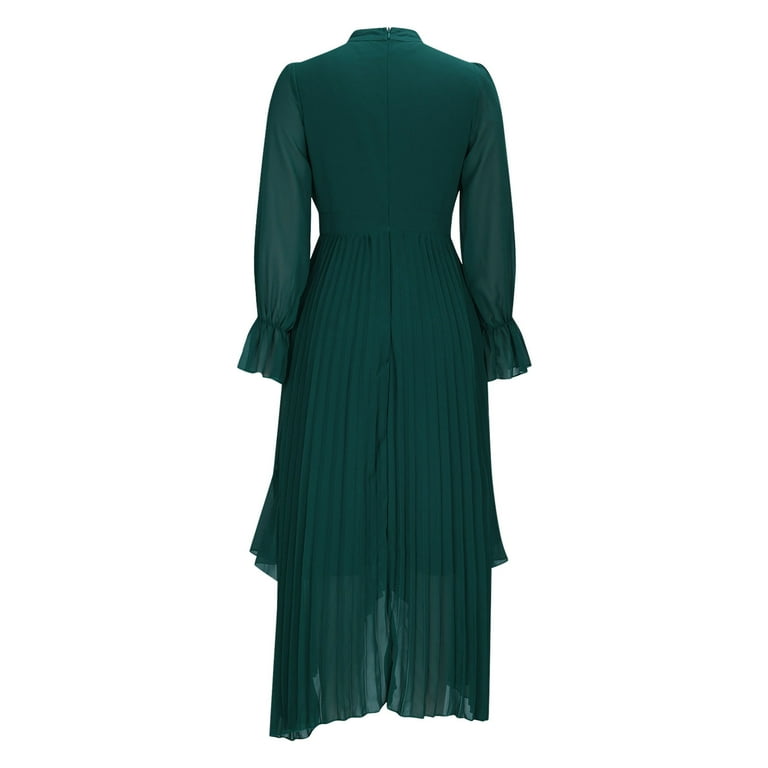 Fewfanhot Fall Dresses for Women 2025 Fall Dresses Wedding Guest Casual  Pleated Long Sleeve Midi Dress Ruffle Smocked Long Dress - Walmart.com
