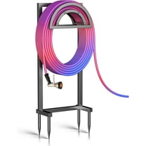 Garden Hose Holder, Outdoor Freestanding Heavy Duty Water Hose Holder Reel with 4 Spikes Holds 150-ft Water Pipe, Detachable Metal Hose Storage Stand Hanger Rack for Outside Yard Lawn Farm, Black