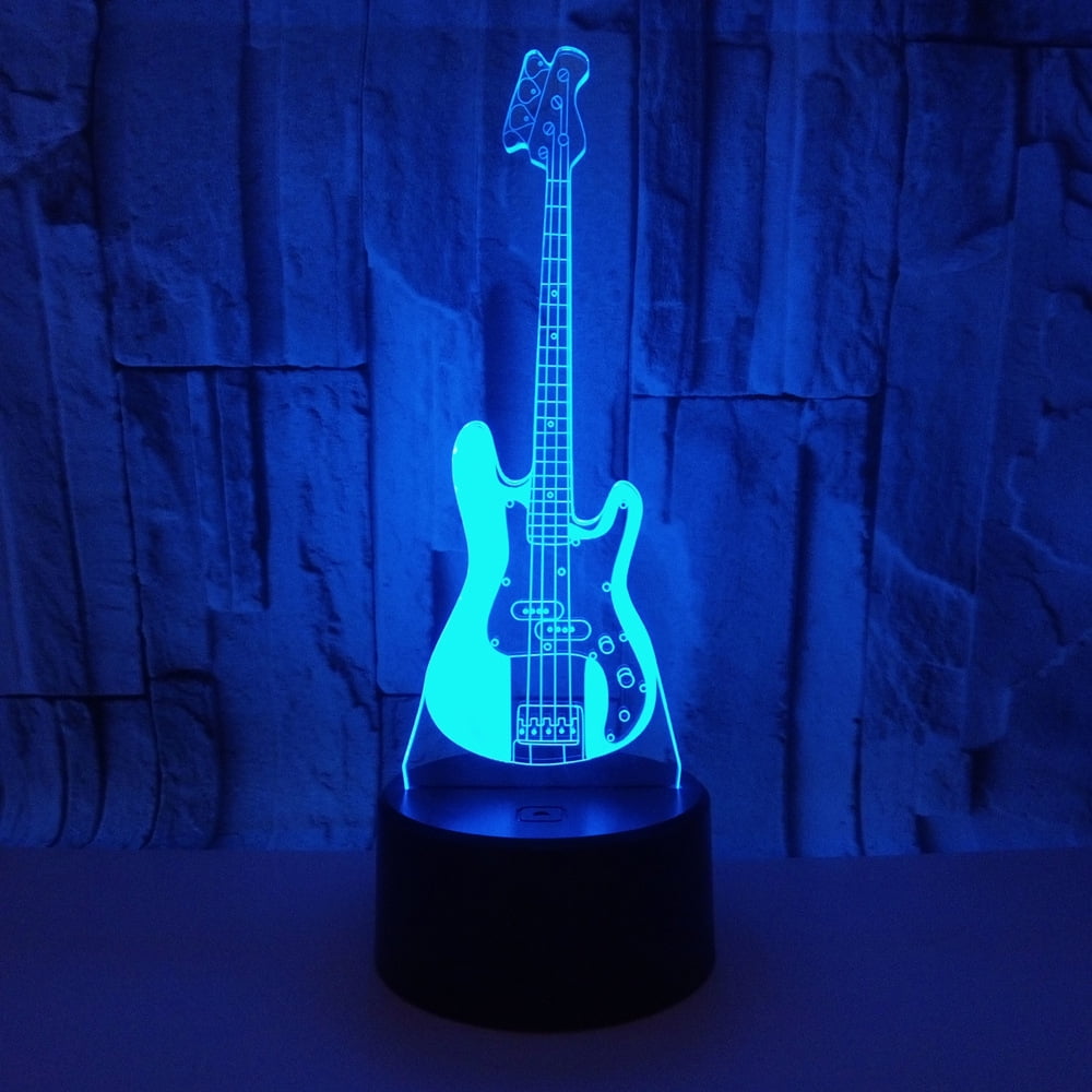 3D LED Guitar Night Light & Speaker 5 Colour Lights Illusion Acrylic USB Lamp 