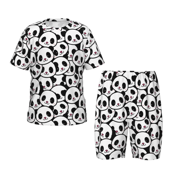 Balery Cute Panda Face Conjunto de Pijama Infantil de Manga Corta con Estampado – Ropa de Dormir de Algodón Suave-X-Large