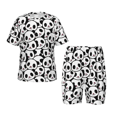 Luyuia Cute Panda Face Print Girls  2-Piece Tie-Dye Pajama Set  Cute Summer Loungewear with Shirt and Tank Shorts Nightwear-Large