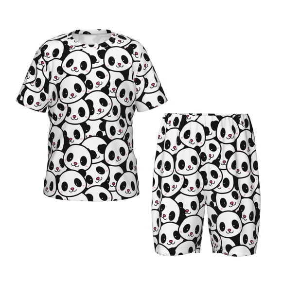 Balery Cute Panda Face Conjunto de Pijama Infantil de Manga Corta con Estampado – Ropa de Dormir de Algodón Suave-X-Large