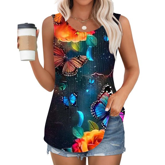 purcolt Womens Summer Vintage Tank Tops Casual Sleeveless T Shirt Crew Neck Loose Fit Tunic Tops