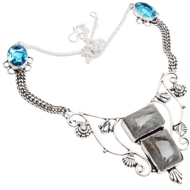 Silver Plated Labradorite Gemstone Necklace Handmade Jewelry For Women - Ethnic Designer 18" Necklace For Women Gift For Her 24 Gms N-1718