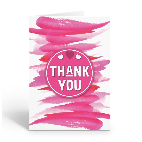 Pink Painted Strokes Thank You Note Card - 10 Note Cards with Envelopes - B14441