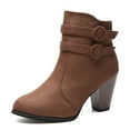 thumbnail image 2 of Women's Mid Calf Boots Retro Heel On Booties Comfortable Sole Casual Daily Wear Travel Dating Outfits,Color:Brown,Size:5.5, 2 of 9