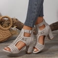 thumbnail image 2 of Rokment Women's Gladiator Dressy Sandals Summer Fashion Casual Leather Cut-Out Open Toe Chunky Block High Heels Business Work Dress Sandals with Adjustable Ankle Strap & Back Zipper Gray Size 8.5, 2 of 5