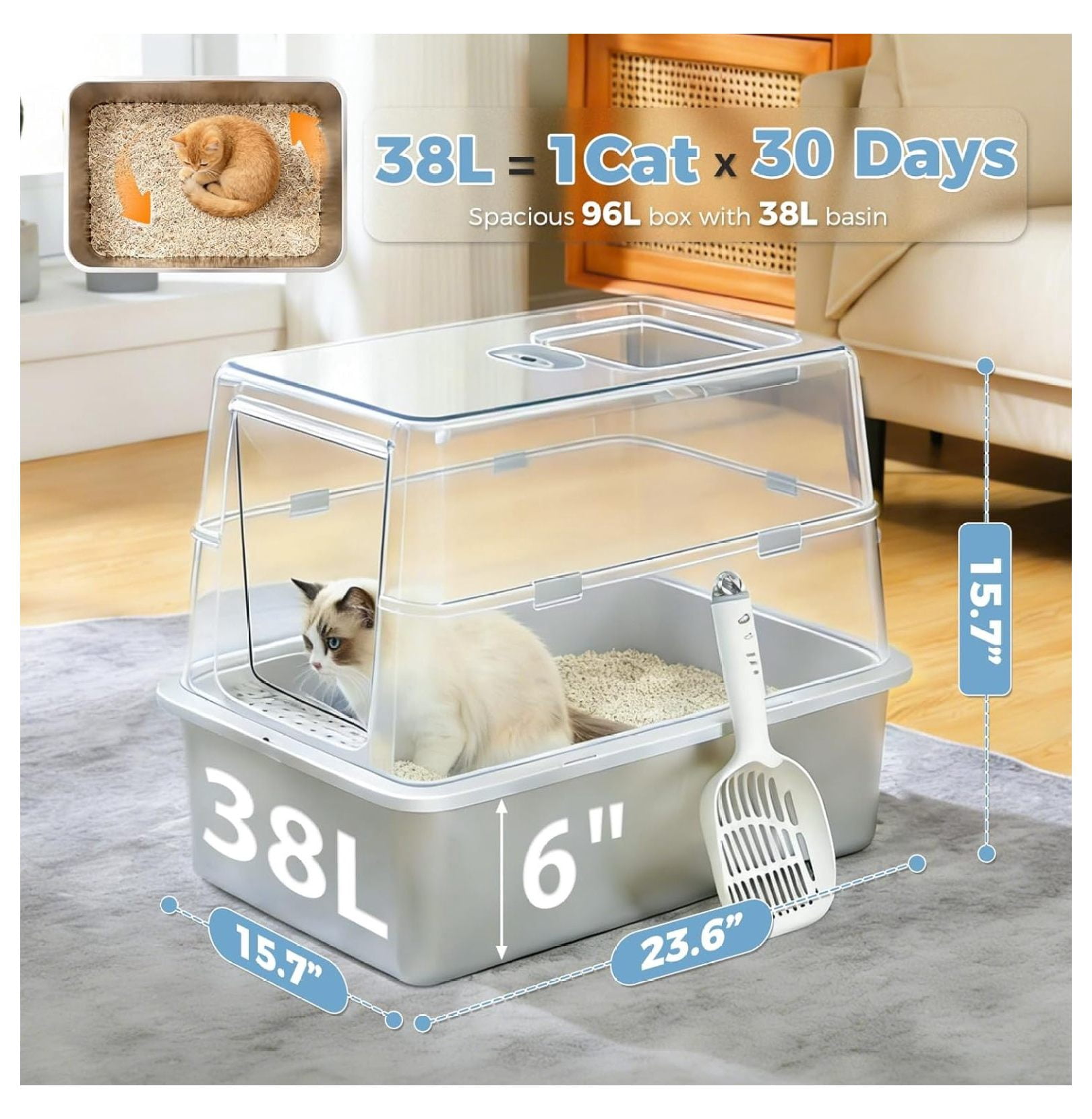 Stainless Steel Cat Litter Box XYT XL Extra-Large Enclosed Black For Big Cats Anti-Leakage With Dual Entry Pan