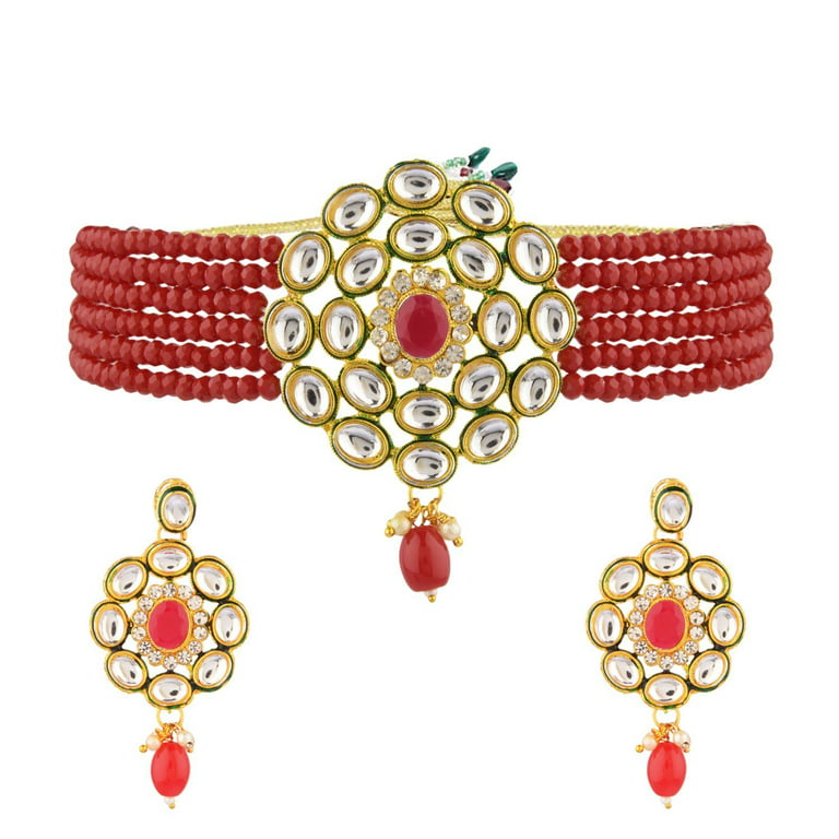 Efulgenz Faux Pearl Necklace Indian Jewelry Set Kundan Choker Multi Layered Strand Beaded Choker Bridal Jewelry for Women, - Walmart.com