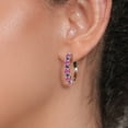 thumbnail image 3 of Gem Stone King 925 Sterling Silver Pink Moissanite and Blue Created Sapphire Hoop Earrings for Women (2.66 Cttw, Round 4MM and 1.9MM, Gemstone Birthstone 1 inch Diameter), 3 of 4