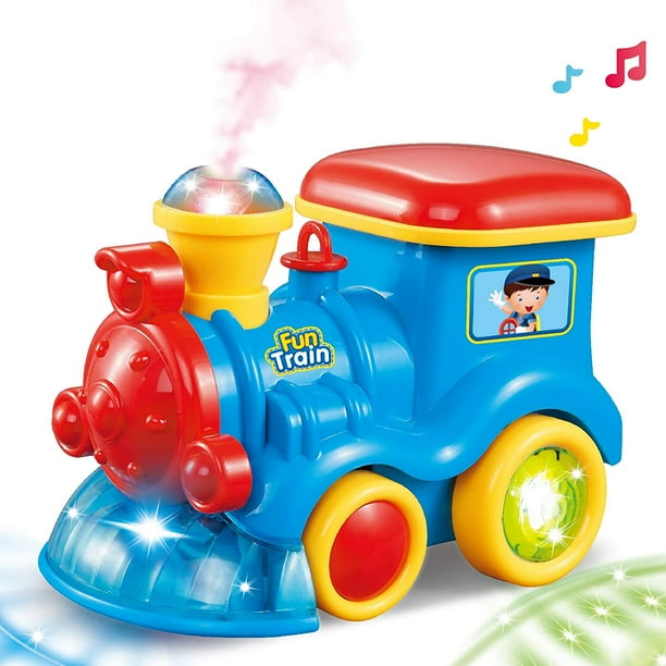 Bump and Go Steam Train for Kids Battery Operated Toy Engine Car with Water Vapor